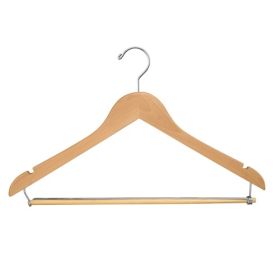 Flat Suit Hangers with Locking Bar - Light Wood