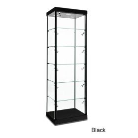 Square Tower Display Case - (Shown with optional sidelights) - Black - 02