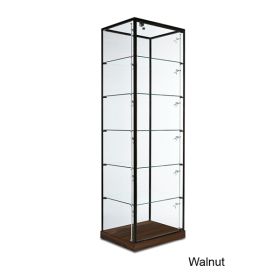 Glass Tower Display Case with Glass Top - Walnut Side View