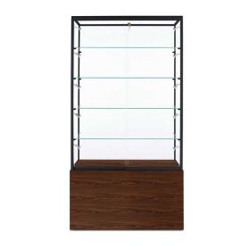 Display Showcase with Glass Top - Walnut With Black - Front View