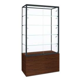 Display Showcase with Glass Top - Walnut With Black - Quarter View