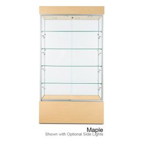 Wall Standing Display Case - Maple With Silver - Front View