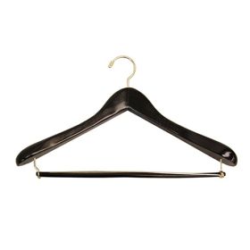 Premium Contoured Thick Suit Hanger With Lock Bar - Black With Brass Hardware