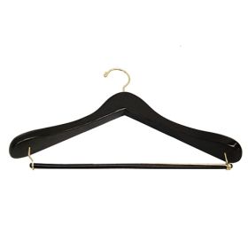Premium Contoured Thick Suit Hanger With Lock Bar - Black With Brass Hardware - Top View