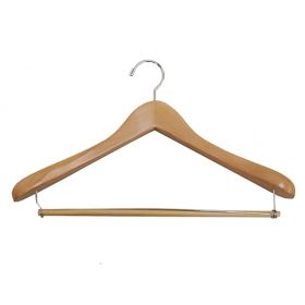 Premium Contoured Thick Suit Hanger With Lock Bar - Light Wood
