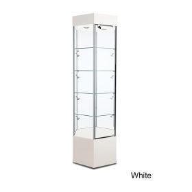 Hexagonal Tower Display Case - (Shown with optional sidelights) - White - 02