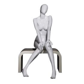 Seated Female Mannequin - Gloss White With Hands On Knees - Front