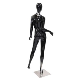 Gloss Black Female Mannequin - Left Arm Bent, Leg Extended Pose - Rear View