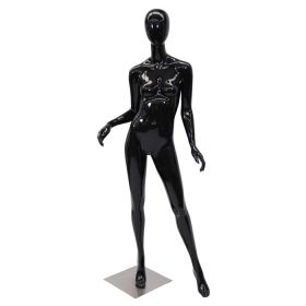 Gloss Black Female Mannequin - Left Arm Bent, Leg Extended Pose