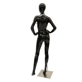 Gloss Black Female Head Mannequin - Hands on Hip Pose - Rear View