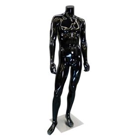 Black Gloss Male Mannequin, Headless - Front