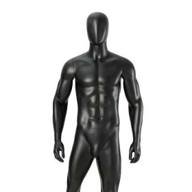 Male Full Body Mannequin, Muscular, Black Finish with Egghead - Close-up