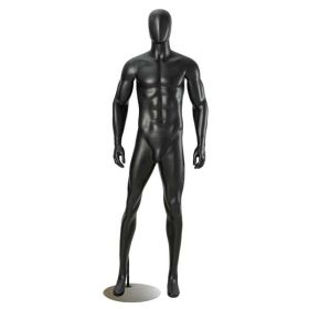 Male Full Body Mannequin, Muscular, Black Finish with Egghead