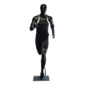 Male Sports Mannequin, Running-Jogging, Matte Black - Shown With Clothing
