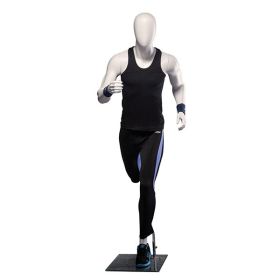 Male Sports Mannequin - Runner - Matte White - Shown With Clothing