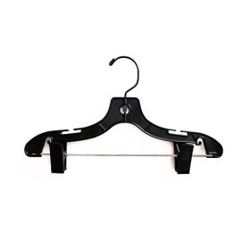 12" Plastic Child's Suit Hanger - Black With Black Hook & Clips