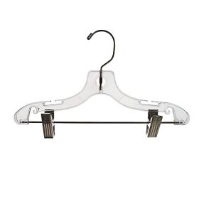 12" Plastic Child's Suit Hanger - Clear With Chrome Hook & Clips