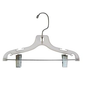 12" Plastic Child's Suit Hanger - Ivory White With Chrome Hook & Clips