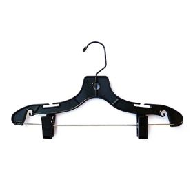14" Plastic Child's Suit Hanger - Black With Black Hook & Clips