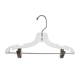 14" Plastic Child's Suit Hanger - Clear With Chrome Hook & Clips