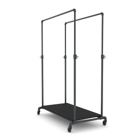 Pipeline Double  Clothes Rack with Lower Shelf - Black with Black Shelf - 01