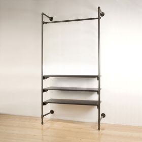 Industrial Pipe Wall Mount Clothing Rack with Shelves