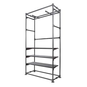 Grey Metal Pipe Wall Display Unit With Shelves and U Rail