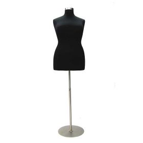 Female Plus Size Body Form Display With Metal Round Base - Black