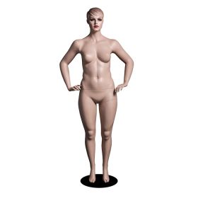 Plus Size Mannequin with Molded Hair & Features - Hands On Hip Pose - Front View