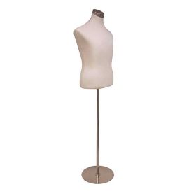 Male Dress Form with Round Metal Base - Cream Form - Side View