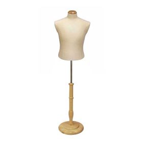 Male Dress Form With Turned Wood Base - Cream