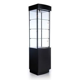 Tall Display Case with Lights and Lock - Quarter view with black laminate finish