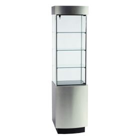 Tall Display Case with Lights and Lock - Brushed aluminum finish