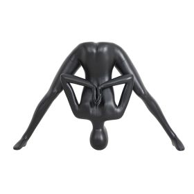 Matte Black Female Yoga Mannequin - Wide-Legged Forward Bend Pose