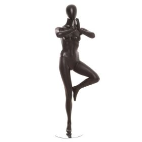 Matte Black Female Yoga Mannequin - Tree Pose - Side View