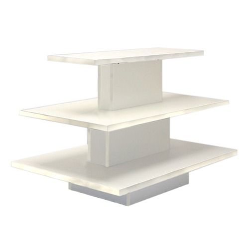 WHITE & CHROME GLASS TIER RETAIL STORE FIXTURE MERCHANDISE DISPLAY TABLE 