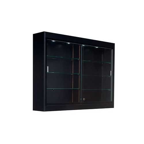 Glass Wall Display Cabinet With Sliding, Black Metal Wall Cabinet With Glass Doors