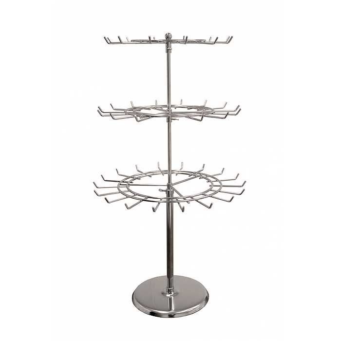 Rotating Hook Display Stand, Three Tiers with Chrome Finish and Wieghted  Base Subastral