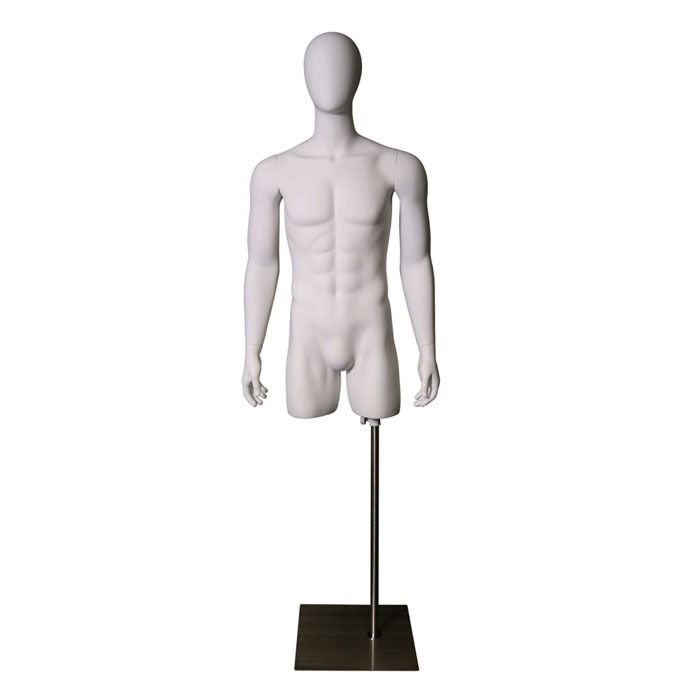 A SET OF MALE & WHITE  TORSO MANNEQUINS WITH 2 STANDS 