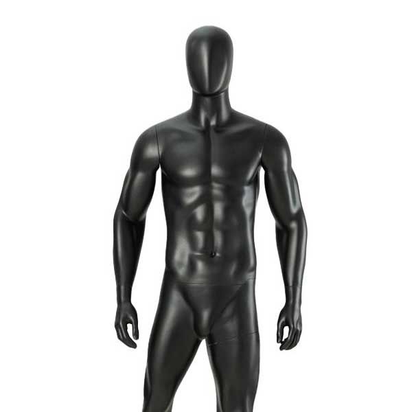 Male Full Body Mannequin, Muscular - Black Finish with Egghead
