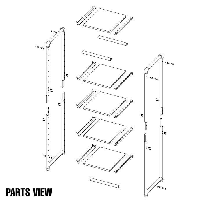 Grey Industrial Pipeline Shelves, 5 Shelf Tower Étagère Subastral