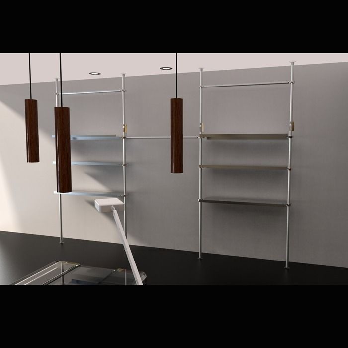 Tension Pole Shelves With Clothes Rail, Compression Pole Shelving