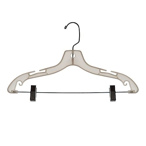 17" Plastic Suit Hanger With Clips - Ivory White