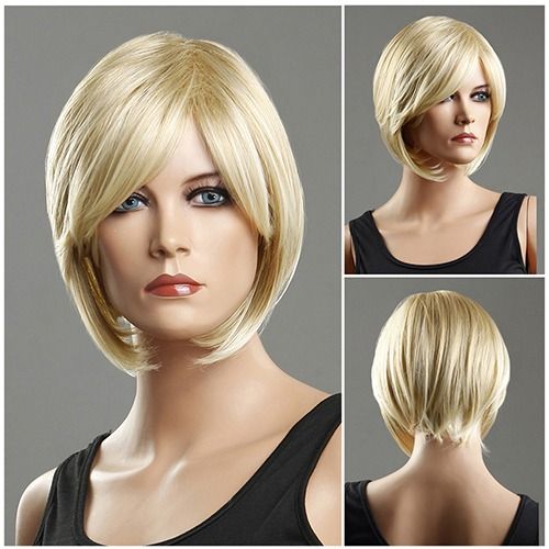 Short Blonde Synthetic Wig With Side Part