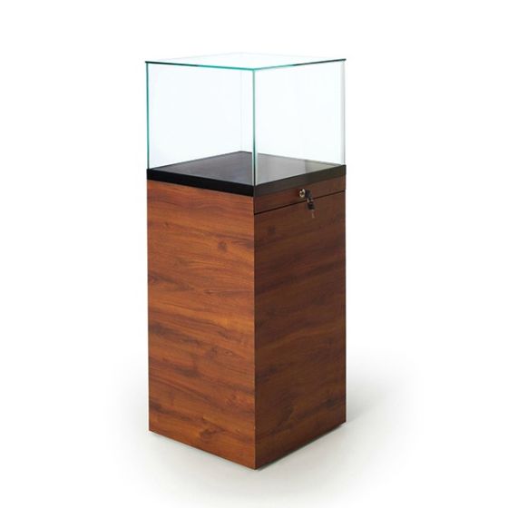 Pedestal Display Case with Sliding Drawer - Quarter View