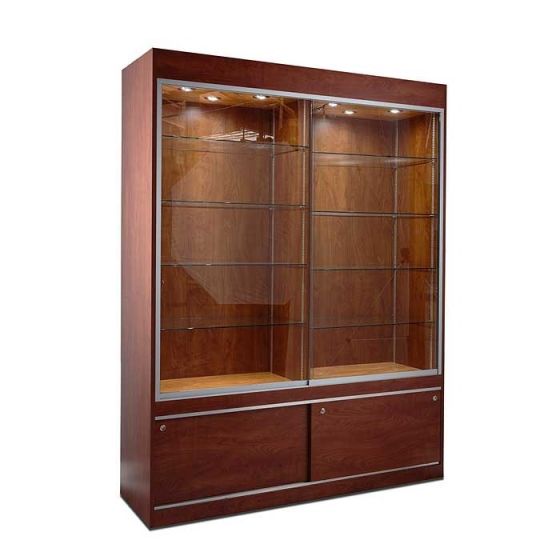 Trophy Display Case with Center Divider - Cherry Laminate - 01