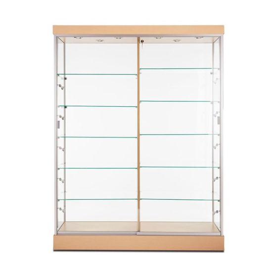 Large Glass Display Case - 60"L - Maple - Front View