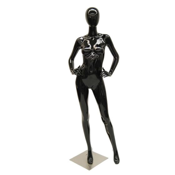 Gloss Black Female Head Mannequin - Hands on Hip Pose