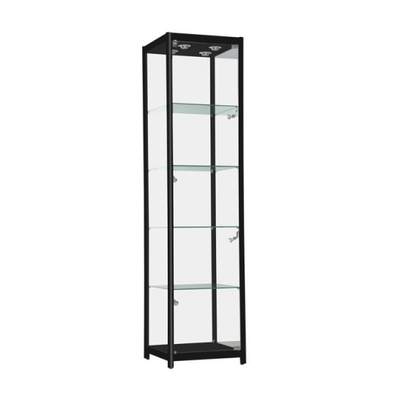 Glass Display Tower With Aluminum Frame - Black