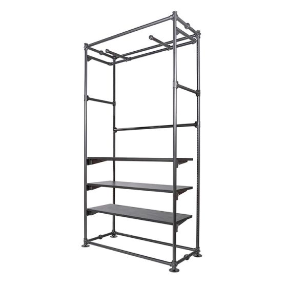 Metal Pipe Wall Display Unit With Shelves and U Rail Subastral